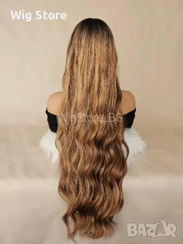 Кестенява перука на кичури с бретон, снимка 3 - Аксесоари за коса - 48002698