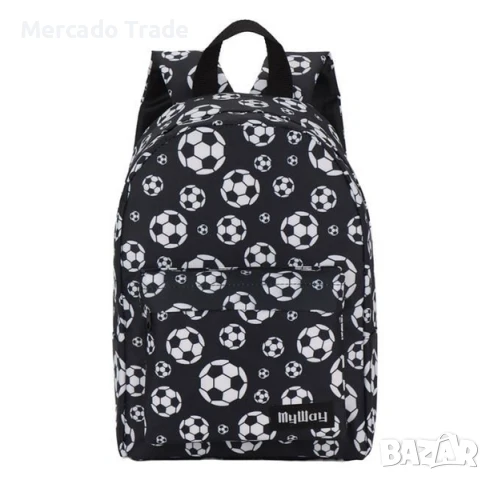 Детска раница Mercado Trade за детска градина, Черна с дизайн на футбол, снимка 1