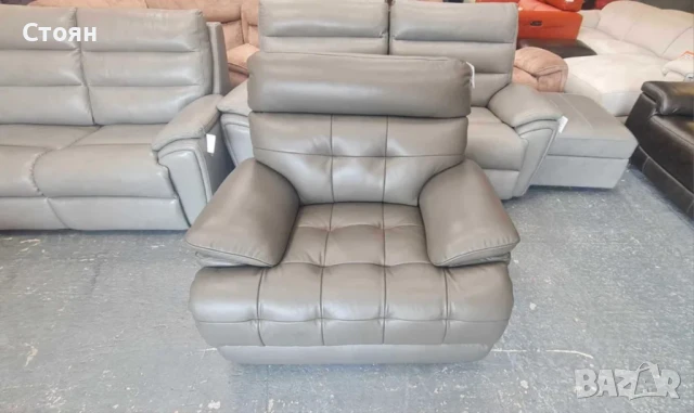Сив кожен фотьойл La-z-boy, снимка 5 - Дивани и мека мебел - 50887474
