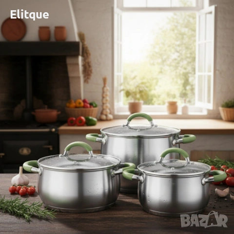 Комплект тенджери Swisgold – 3 броя, 5-слойно дъно - бързо и равномерно готвене, снимка 3 - Други - 53427114