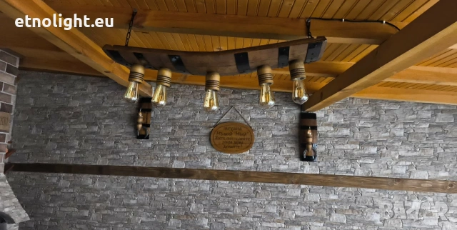 Полилеи от автентични реставрирани дъбови бъчви с ръчно изработени дървени чашки , снимка 5 - Полилеи - 50874496