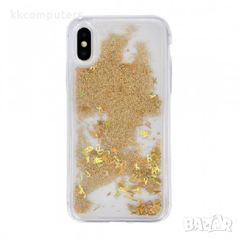 Силиконов кейс MBX Liquid Letters с течност, перли и букви, За iPhone 11 Pro (5.8), Златист
