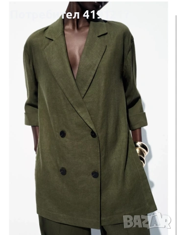 Елегантен маслинен костюм – двуредно сако + панталон, снимка 3 - Костюми - 53604845