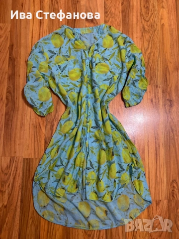  разкошна елегантна асиметрична нова риза туника 100 % памук памучна принт лимони лимон, снимка 2 - Туники - 25923065