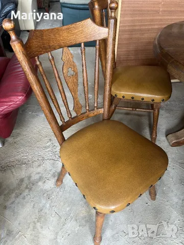 Трапезни столове 4 броя - дърво и кожа