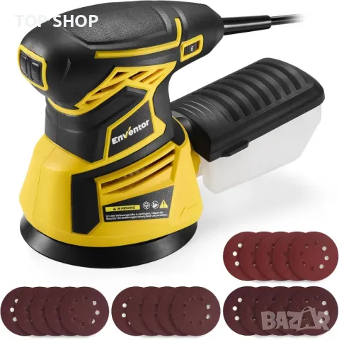Орбитален шлайф Enventor, 350 W, 6000-13000 RPM, 6 скорости, с кутия за събиране на прах, 125 мм