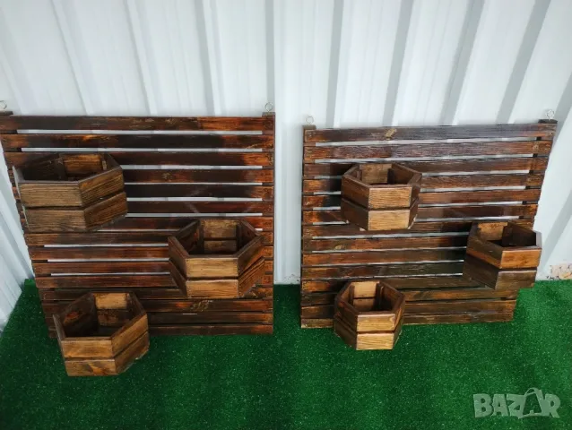 Дървени цветарници декоративно пано за стена с щайги , снимка 4 - Декорация за дома - 48240107