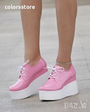 Обувки на платформа - розов лак с бяло ходило - 120K , снимка 2 - Дамски ежедневни обувки - 51124002