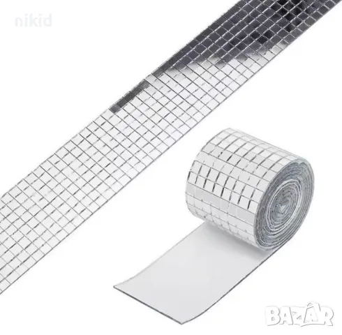 ситни квадратчета лента диско огледална мозайка пайети стъкло самозалепващи лепенка декорация украса, снимка 2 - Други - 48182650