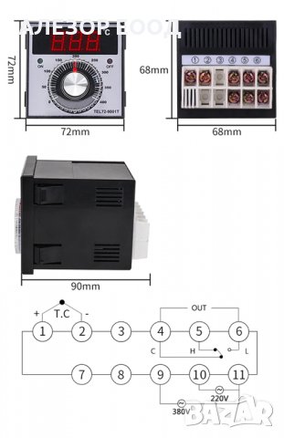Терморегулатор TEL72-9001T 0 - 400 градуса, изход: Реле до 1000W, сензор тип К, захаранване 220 - 38, снимка 2 - Друга електроника - 33321119