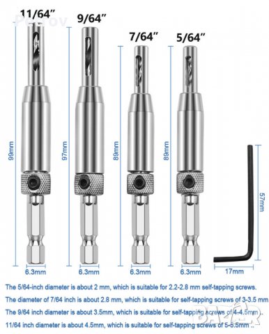 Комплект 4 броя самоцентриращи се свредла за пробиване на панти и дограма