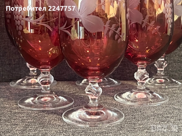 Чешки кристални чаши Бохемия Лозов лист, снимка 2 - Антикварни и старинни предмети - 52144642