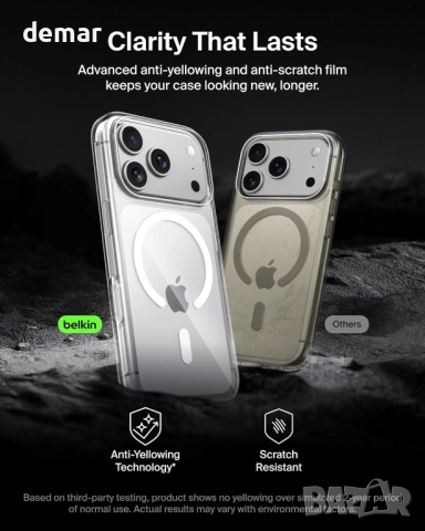 Калъф Belkin SheerForce Clear MagSafe за iPhone 17 Pro с тънък дизайн - прозрачен, снимка 6 - Калъфи, кейсове - 52302159