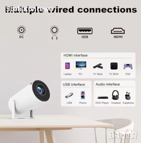 Преносим мини проектор,Android 11,HDMI връзка,USB,AV, Audio jack3.5mm,ротация на 180 градуса, снимка 4 - Друга електроника - 52408315