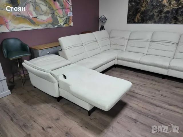 Светло кремав П образен ъглов диван от плат MR 1390 с ел. лежанка, снимка 4 - Дивани и мека мебел - 48306823