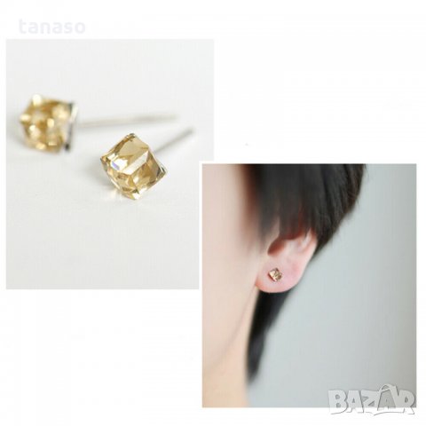 3 чифта миниатюрни обеци от кристални кубчета, снимка 3 - Обеци - 28238758