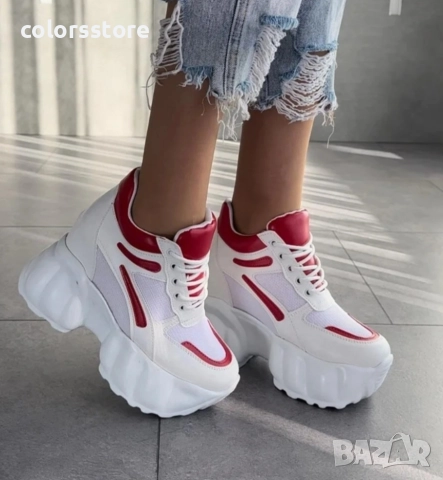 Кецове на платформа - бяло с червено - PA90