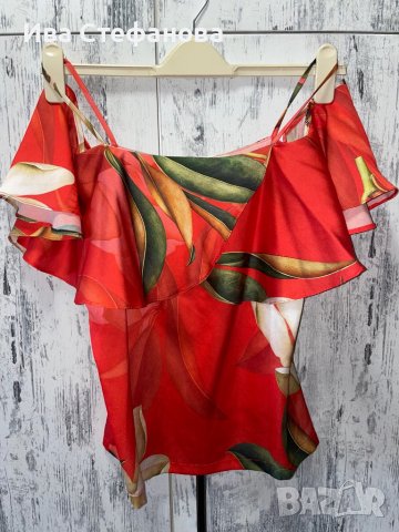 Разкошна цветна  блуза топ  флорален принт цветя с паднали ръкави , снимка 2 - Корсети, бюстиета, топове - 37287329