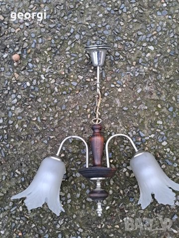 ретро абажур полилей от метал и дърво, снимка 7 - Полилеи - 48211631