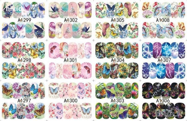 лист 12 в 1 Пеперуди слайдер татос ваденки водни стикери за нокти маникюр