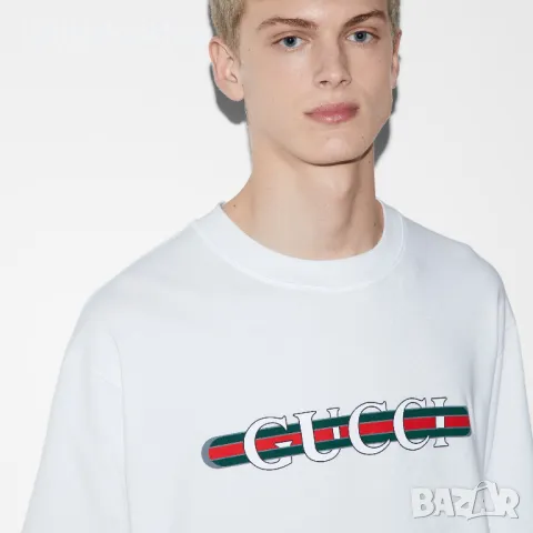 GUCCI White Web Logo Print Oversized Fit Мъжка Тениска size S (L), снимка 8 - Тениски - 47274820