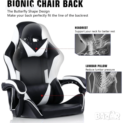 Геймърски стол с поставка за крака – AY-EUDJY-1BAI, снимка 6 - Столове - 52627983