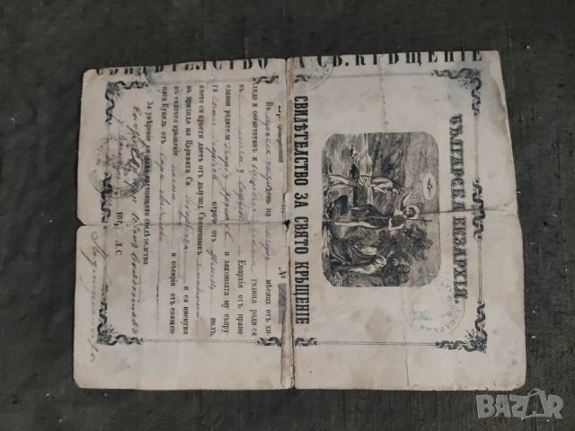 Продавам Свидетелство за свято кръщение 1888 Кюстендил, снимка 2 - Други ценни предмети - 33341136