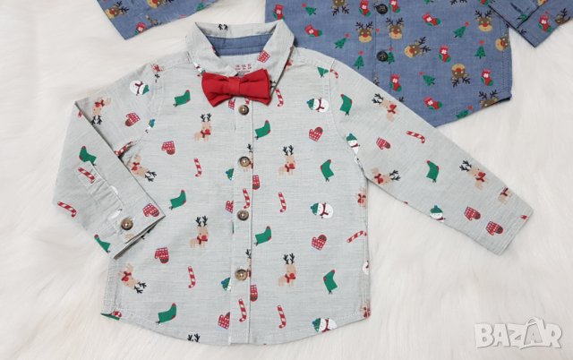 Коледна риза с папионка F&F за бебе 9-12 месеца, снимка 9 - Бебешки блузки - 35010487