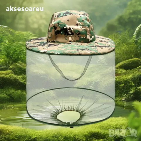 Висококачествена камуфлажна предпазна шапка с було против комари за риболов защита от пчели насекоми, снимка 17 - Шапки - 47892442