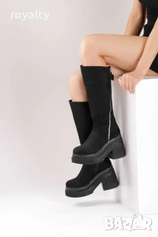 Ботуши на ток - черен велур