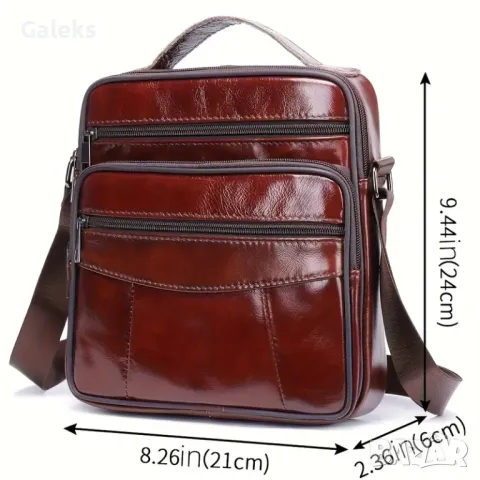 Изискана мъжка бутикова чанта за през рамо /Черна и кафява естествена кожа!, снимка 11 - Чанти - 50024605