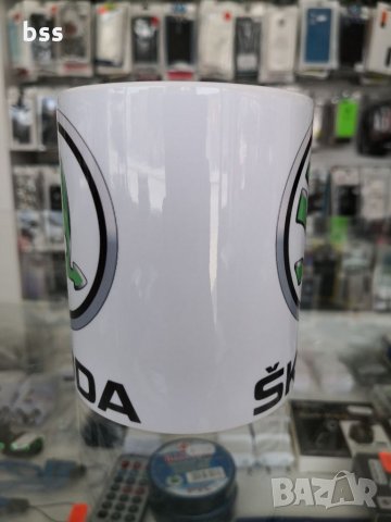 Бяла порцеланова чаша с логото на Шкода / Skoda, снимка 3 - Чаши - 32736325