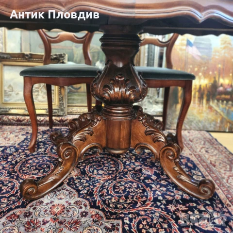 Антикварна маса в стил Луи Филип с масивна дърворезба, снимка 3 - Маси - 50470834