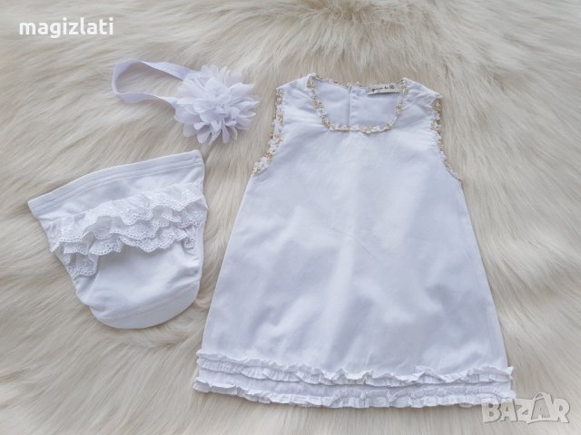 Рокля, лента и гащички с къдрички 3-6 месеца