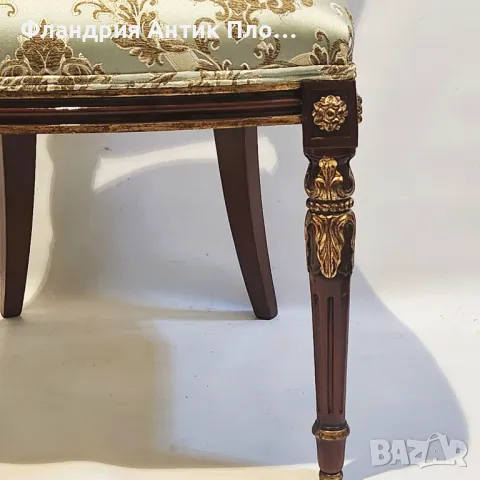 Класически стол в стил Луи XVI с дамаска в златисто и светлосиньо, снимка 5 - Столове - 49648910