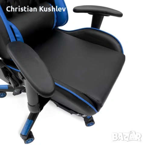 Геймърски стол за релакс с масаж и подложка за крака – син, снимка 3 - Столове - 53275404