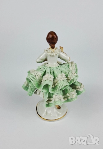 Порцеланова балерина със зелена рокля - Sandizell, Dresden, снимка 3 - Статуетки - 52678790
