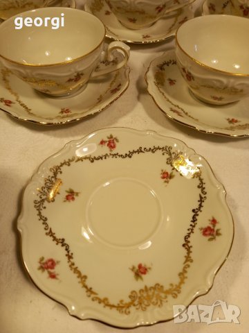 немски порцеланов двоен сет за кафе от фин костен релефен порцелан с позлата , снимка 3 - Сервизи - 43844063