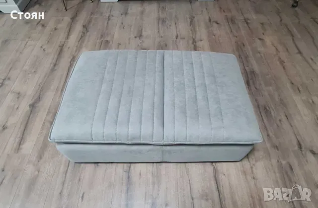 Голяма сива табуретка от плат с функция ракла, снимка 5 - Дивани и мека мебел - 47710069