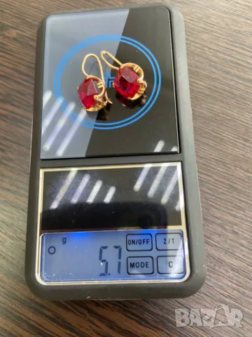 Руски златни обеци със синтетичен рубин, снимка 5 - Обеци - 47061362