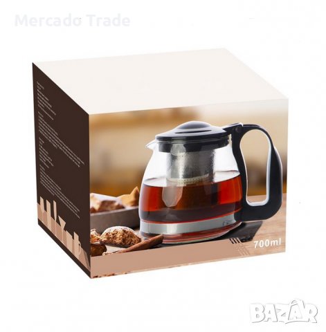 Чайник с филтър Mercado Trade, Стъкло, Неръждаема стомана, 700 мл, Прозрачен, снимка 3 - Аксесоари за кухня - 38563604