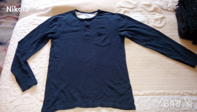 Синя мъжка риза без яка с дълъг ръкав Livergy №48-50, снимка 1 - Ризи - 33569669