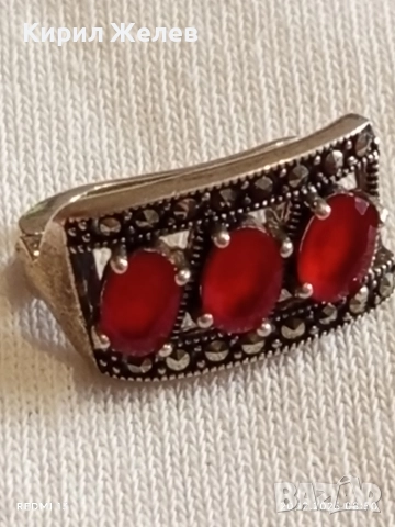 Сребърна обеца с инкрустирани кристали и ювелирно полиран ЧЕРВЕН ГРАНАТ 41831, снимка 7 - Обеци - 52854380