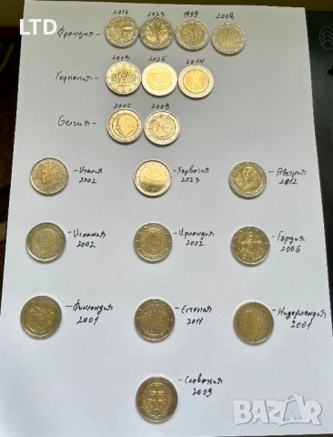 Колекция от 2 евро монети на 13 държави