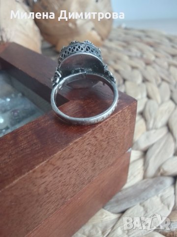 Сребърен пръстен Корона с лунен камък , снимка 6 - Пръстени - 43620923