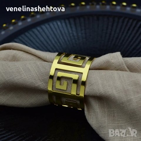 Комплект 6 броя пръстени/рингове за салфетки от плат златист цвят , снимка 5 - Други - 43891669