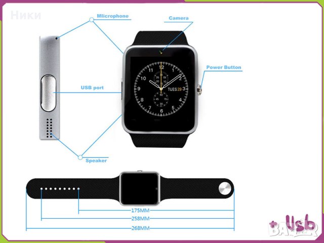 Стилен и удобен смарт часовник А1 с много екстри и слот за SIM, снимка 2 - Смарт часовници - 32221451