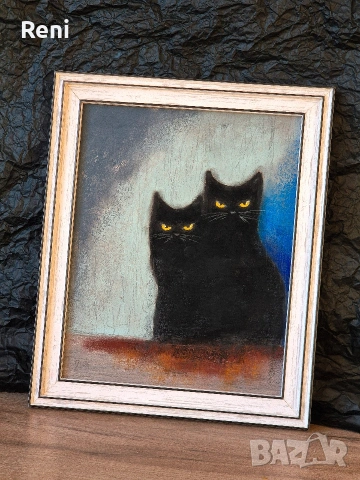 Семеен портрет, черни котки, картина въглен, снимка 3 - Картини - 53336545