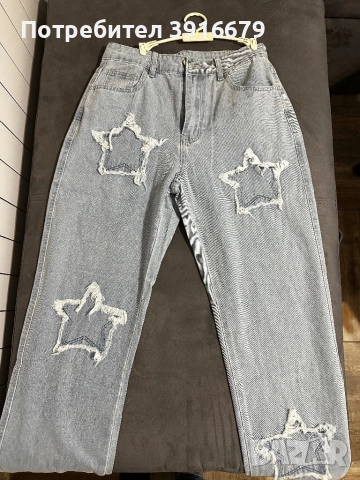 Сини дънки с широк крачол и висока талия – размер S (чисто нови), снимка 3 - Дънки - 51967580