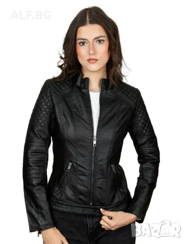 Дамско кожено яке черно 4202, снимка 2 - Якета - 48912212